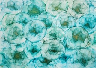 Aqua Blooms A3 Multi Flower Art